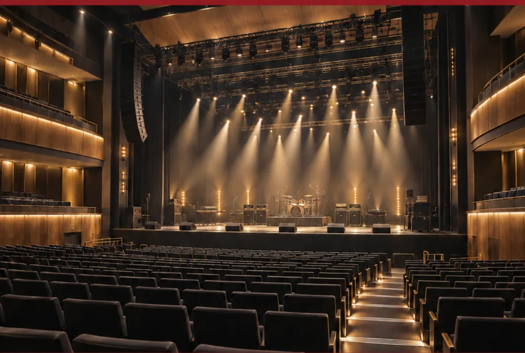 Empty concert hall with stage lighting